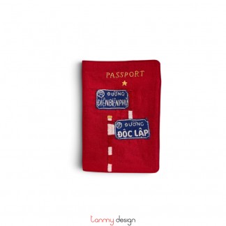 Ví đựng Passport đỏ thêu Đường phố Hà Nội